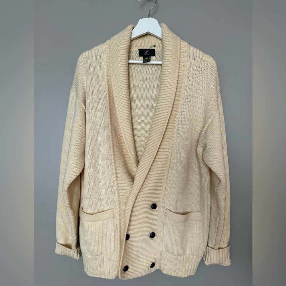 Vintage Wool Beige Shawl Collar Cardigan